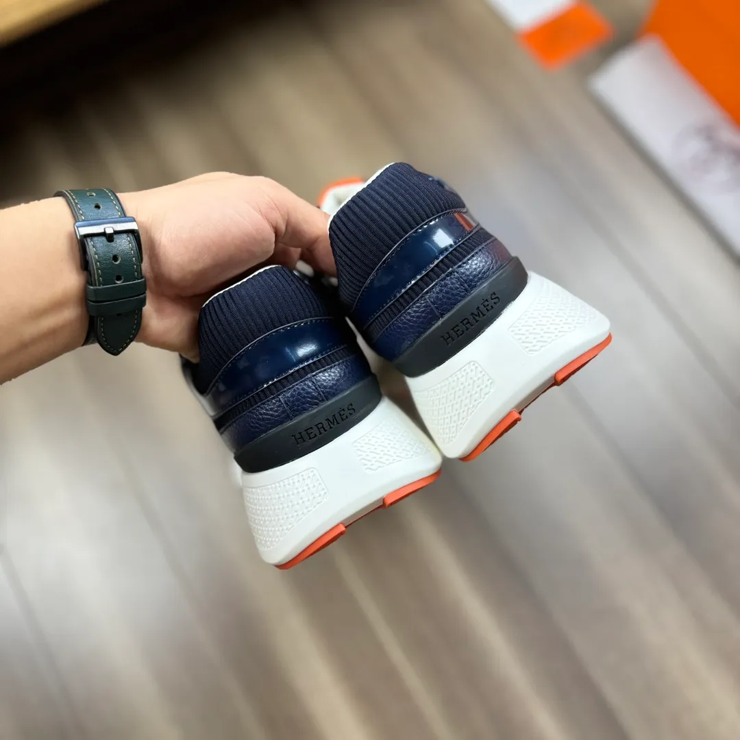 [HERMES] Hermès men's shoes 💰520💰 - High-end quality original order - Upper: 🔝 tumbled calfskin, high mercerized striped fabric, sewn brand H totem - Lining: water-dyed cowhide - Outsole: ultra-light T men's shoes 💰U foam rubber; two-color molded outsole - Super high quality control, fine workmanship: highlighted (high-end, luxury, grade) -Size :38-44 (45, customized)